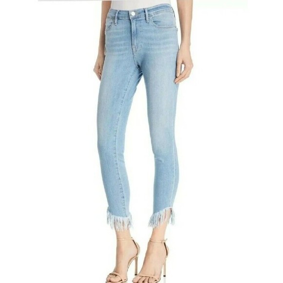 Frame Le High Skinny Shredded Hem Jeans Sz 26 Eling Light Wash Mid-Rise (G - Picture 1 of 9